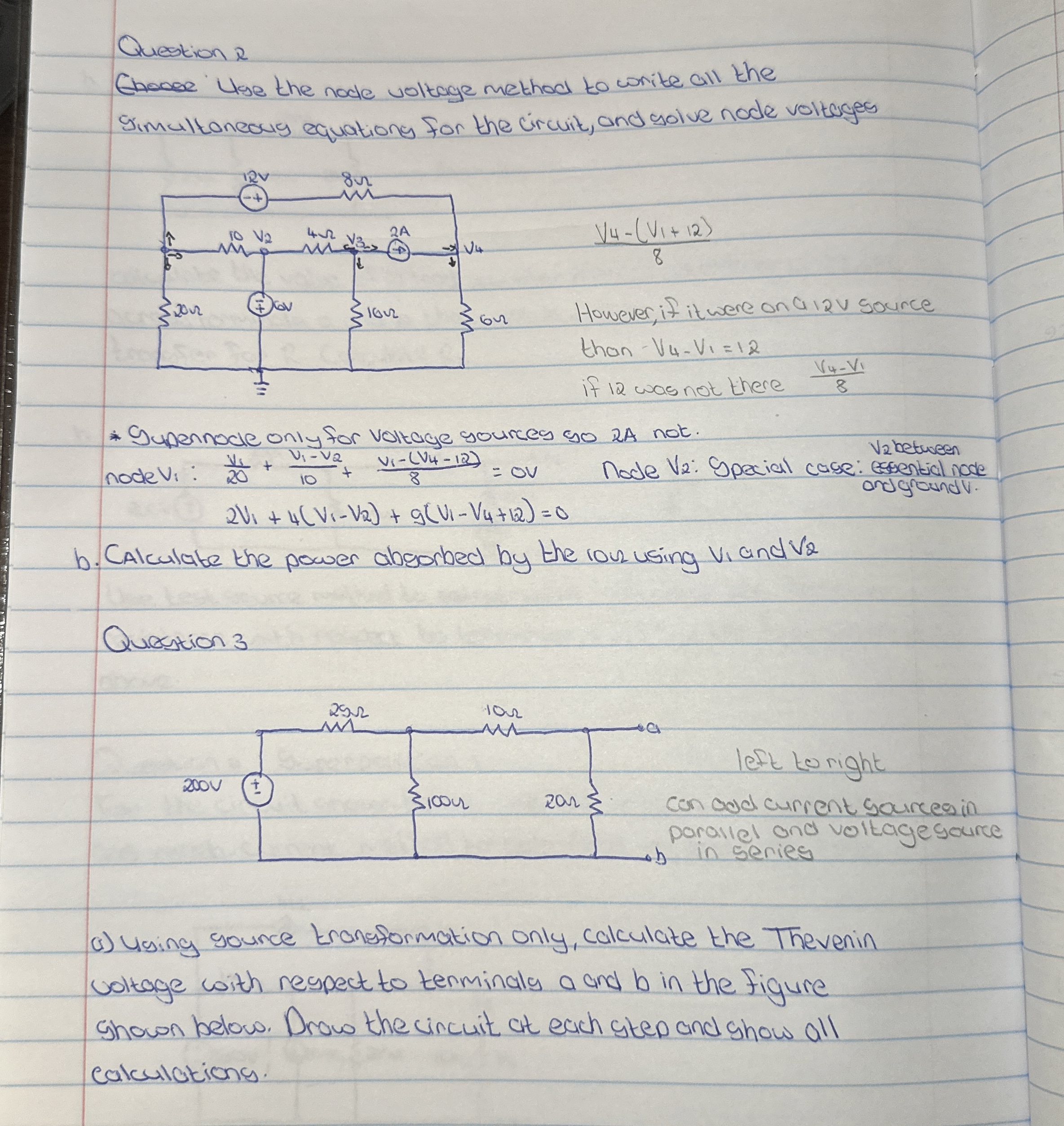 Question 2 Use the node voltage method to write