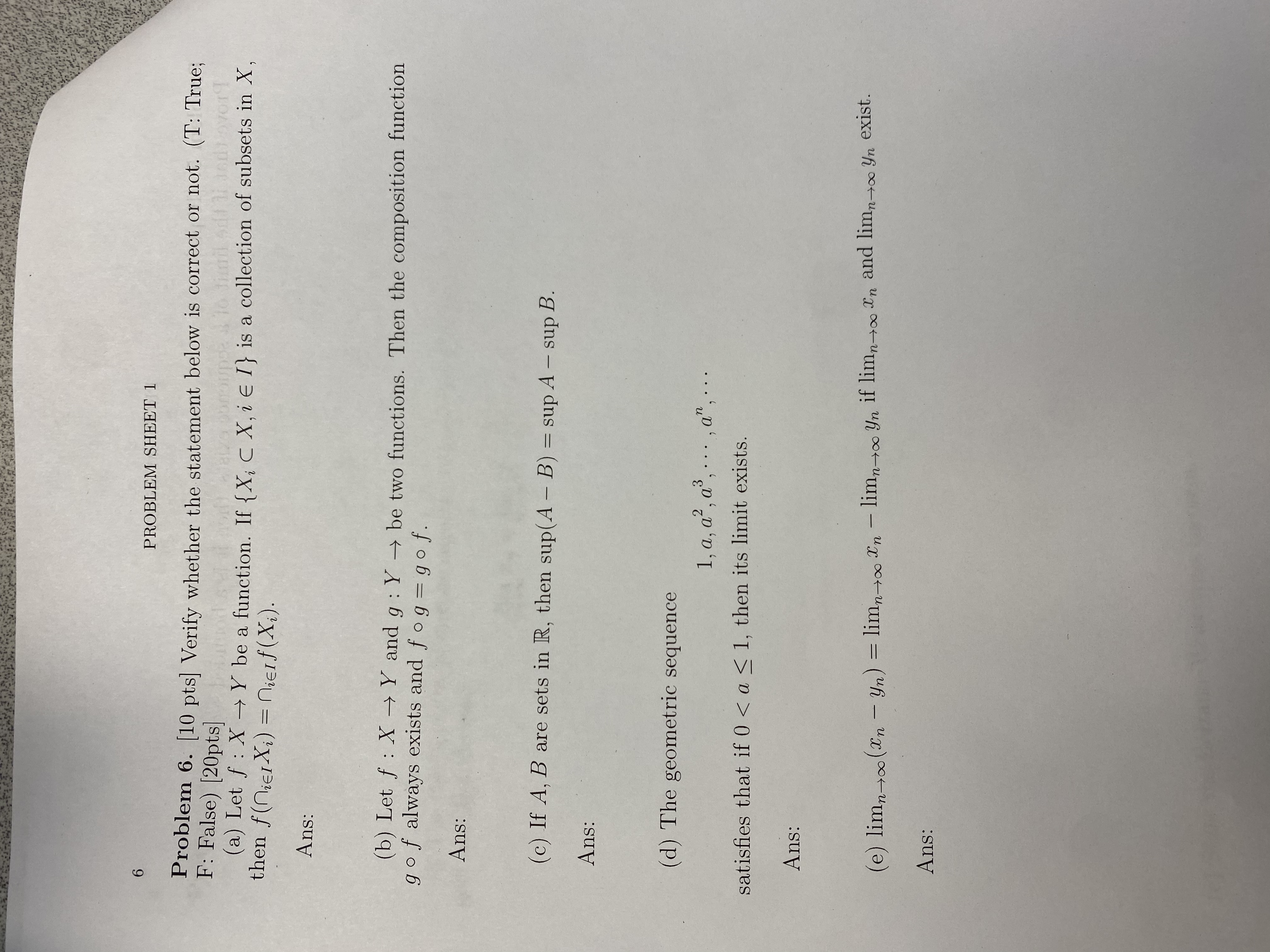 6 PROBLEM SHEET 1 Problem 6 . [ 1 0 pts ] Verify