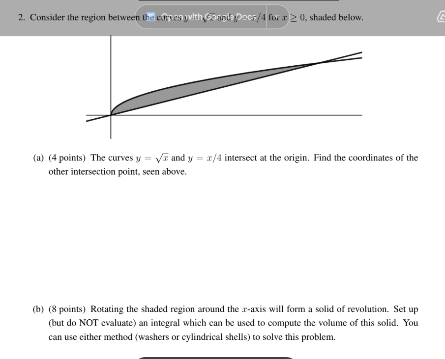 2 . Consider the region between the curves ywith