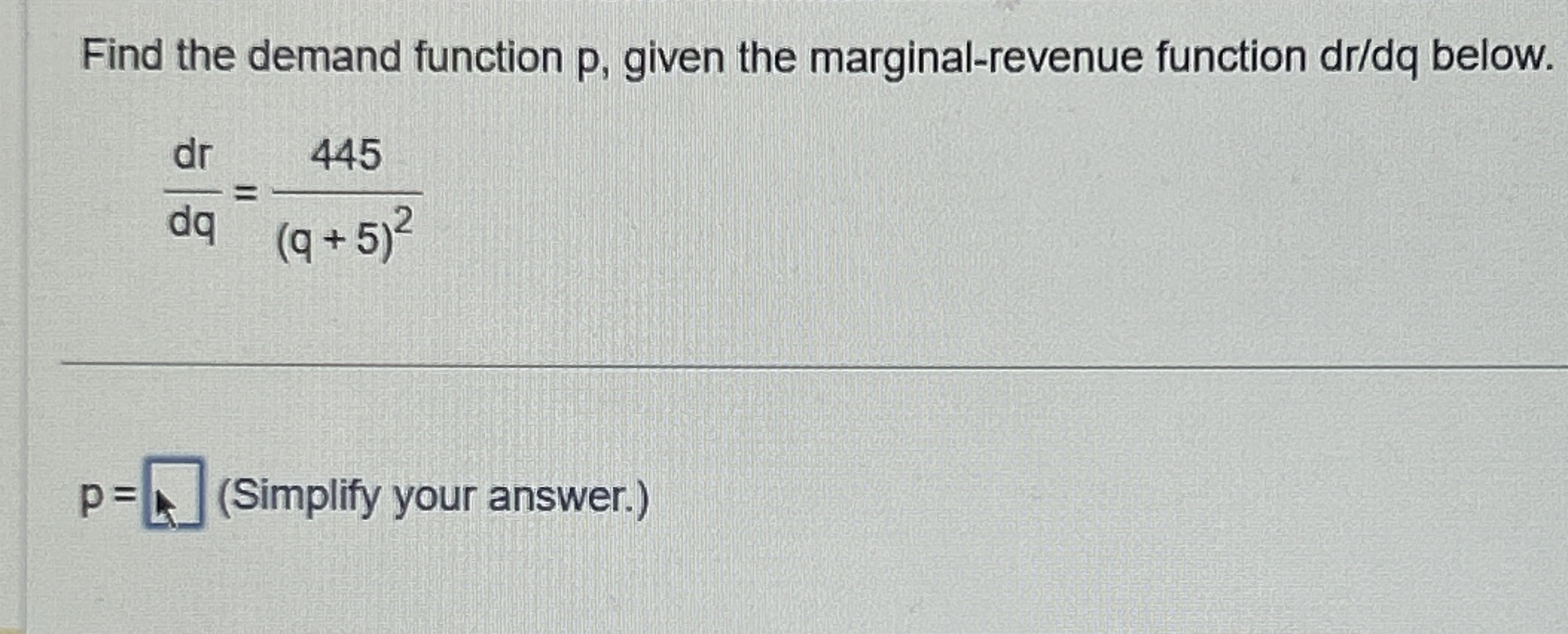 Find the demand function p , given the marginal -