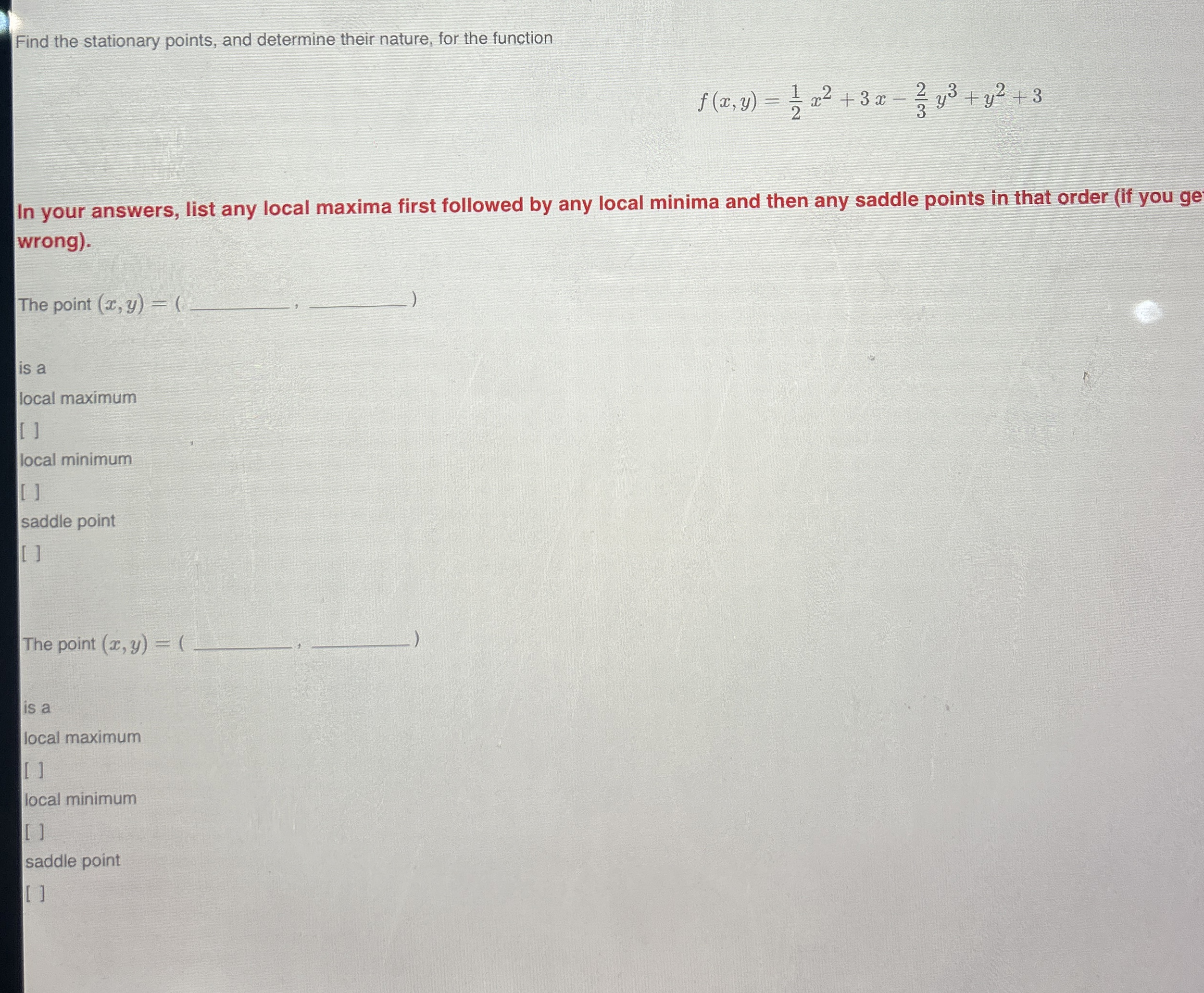 Find the stationary points, and determine their