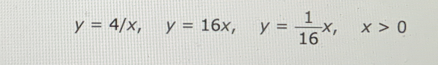y = 4 x , y = 1 6 x , y = 1 1 6 x , x  style=