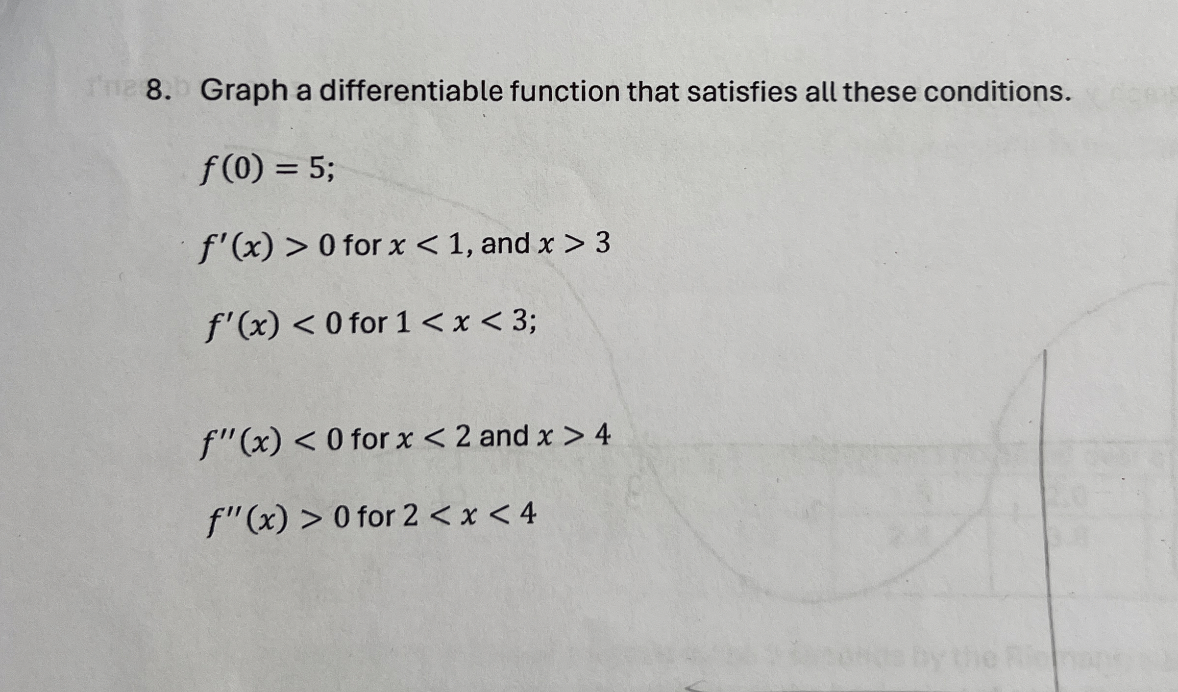 Graph a differentiable function that satisfies