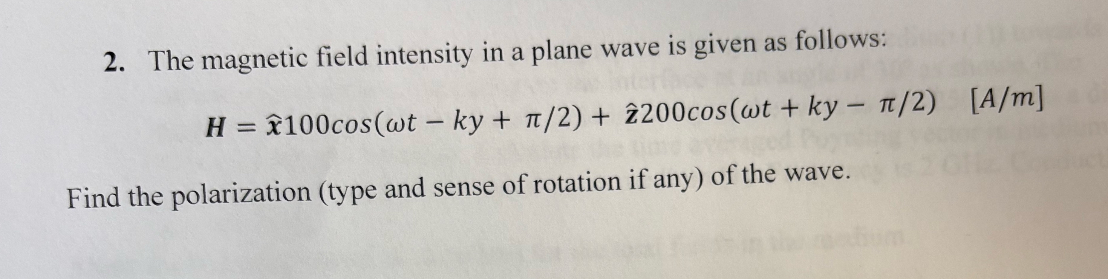 The magnetic field intensity in a plane wave is