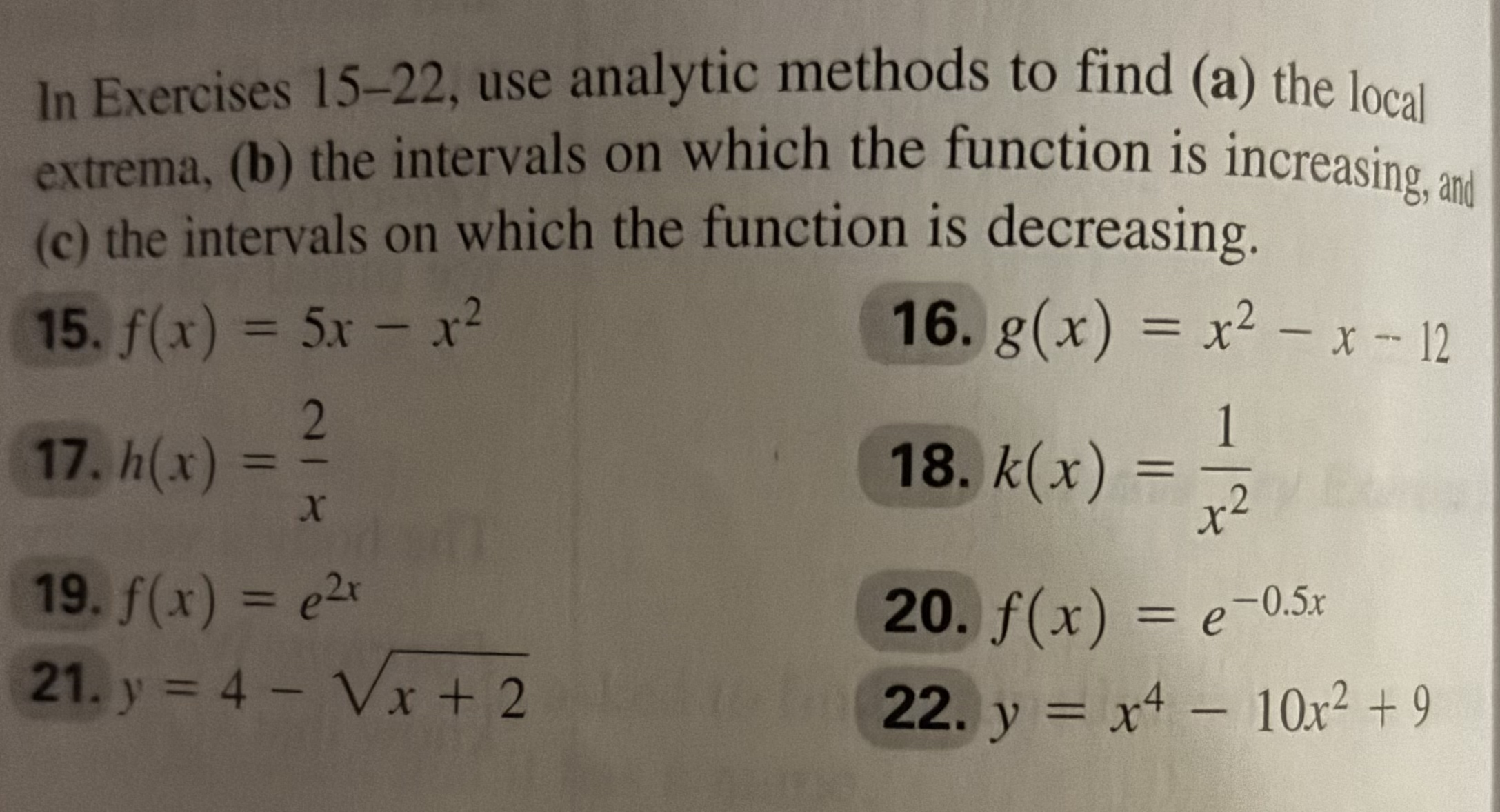 In Exercises 1 5 - 2 2 , use analytic methods to