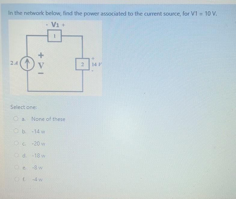 In the network below, find the power associated