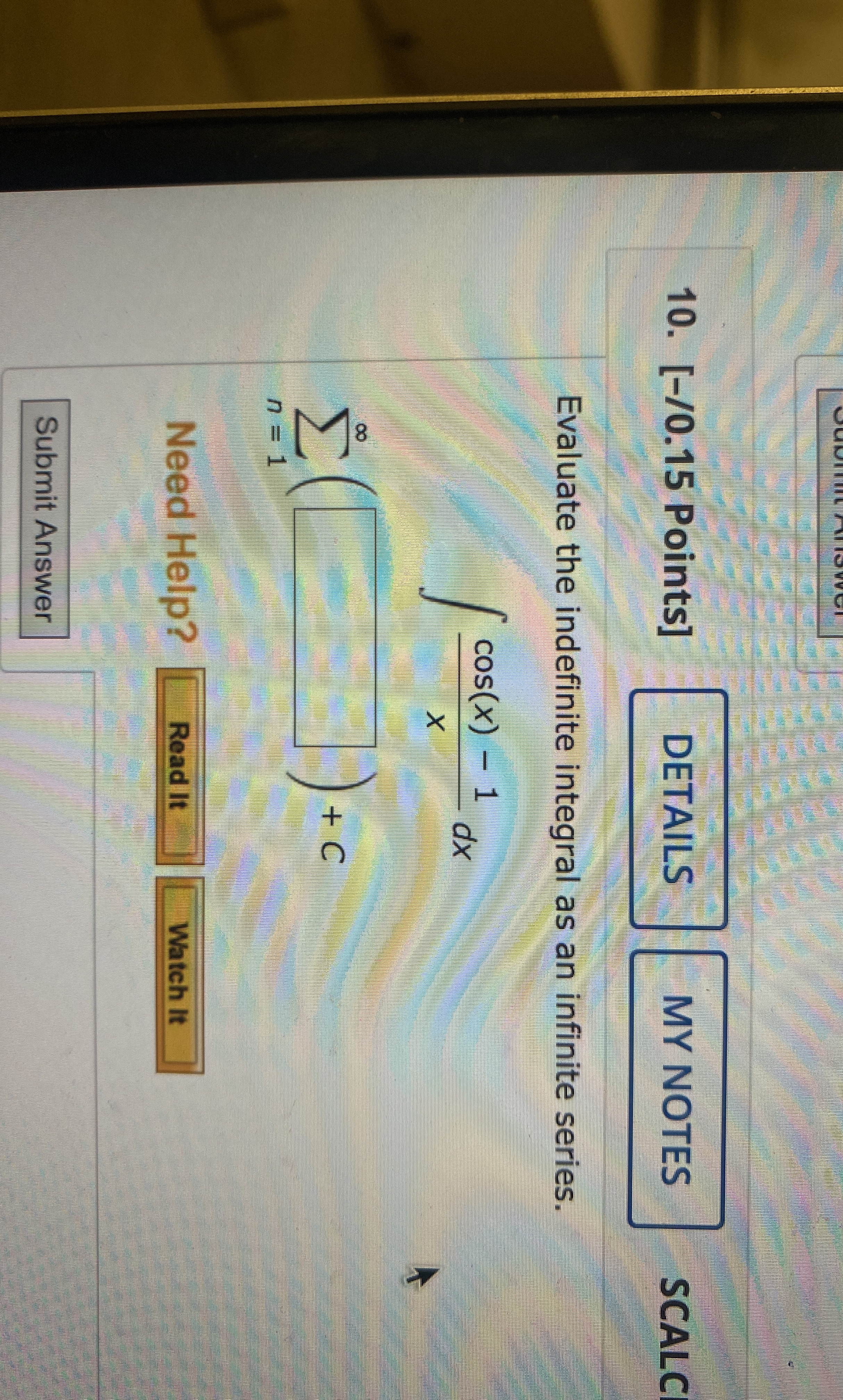 Evaluate the integral as an infinite series