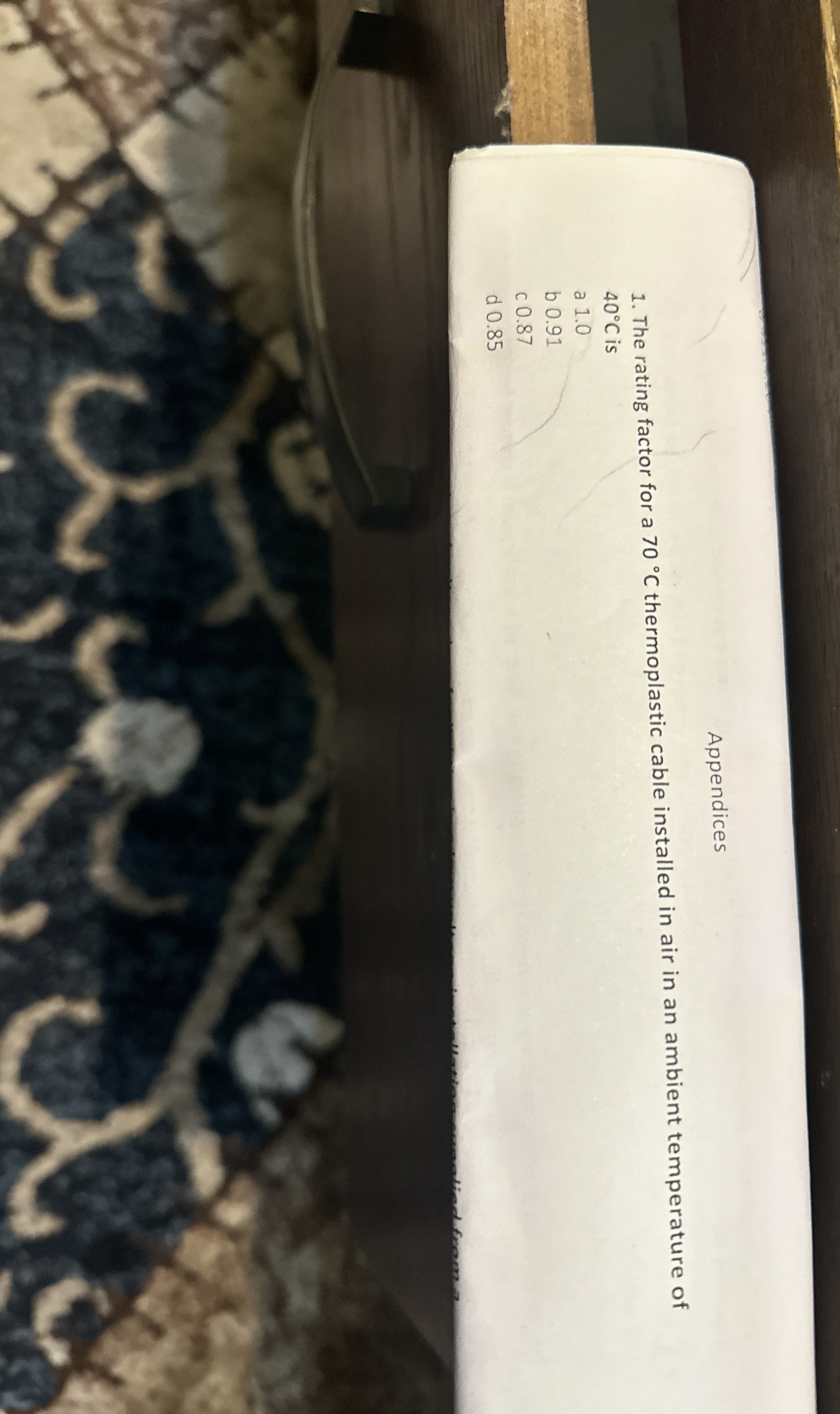 Appendices The rating factor for a 7 0 C