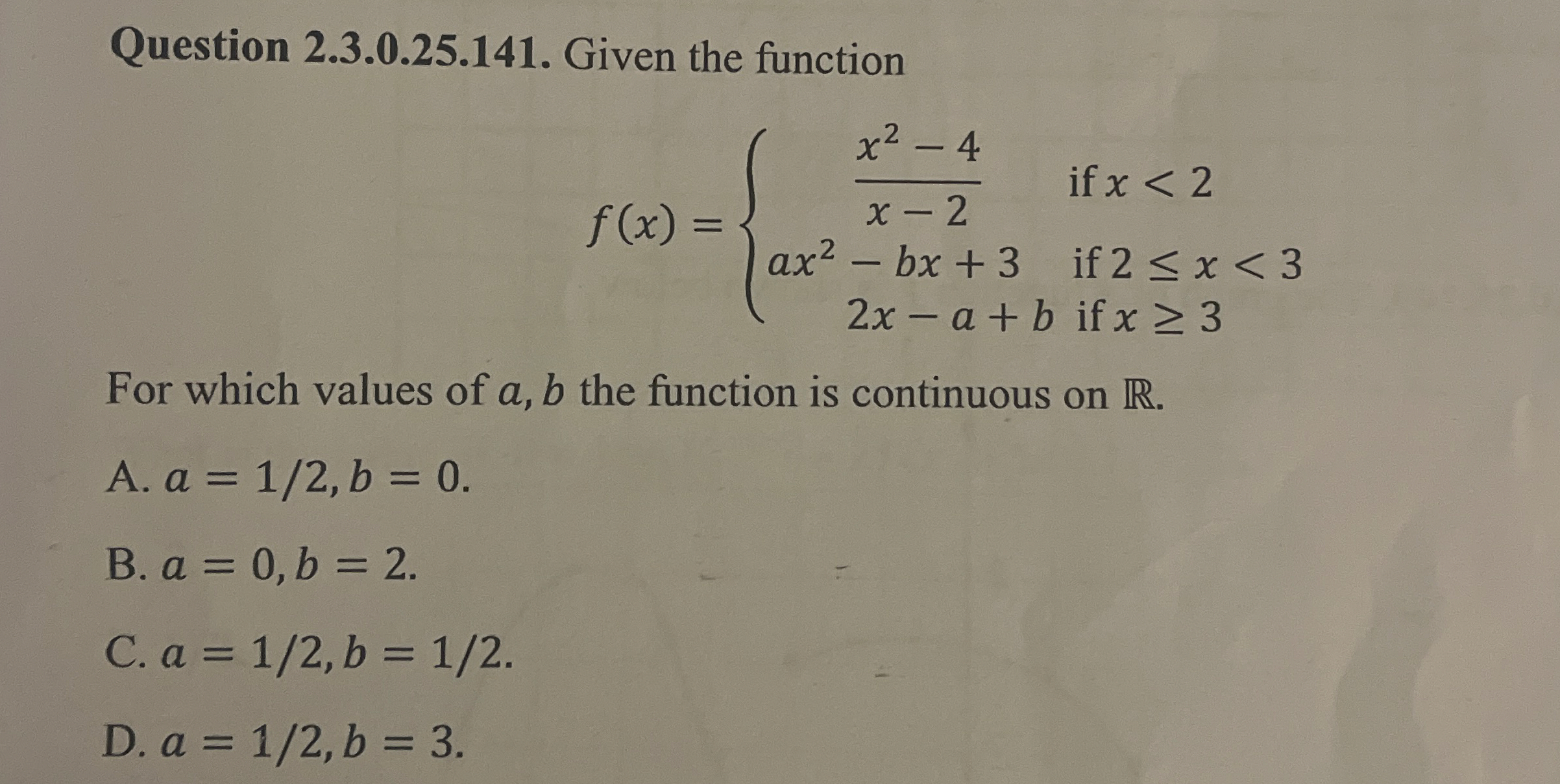 Question 2 . 3 . 0 . 2 5 . 1 4 1 . Given the