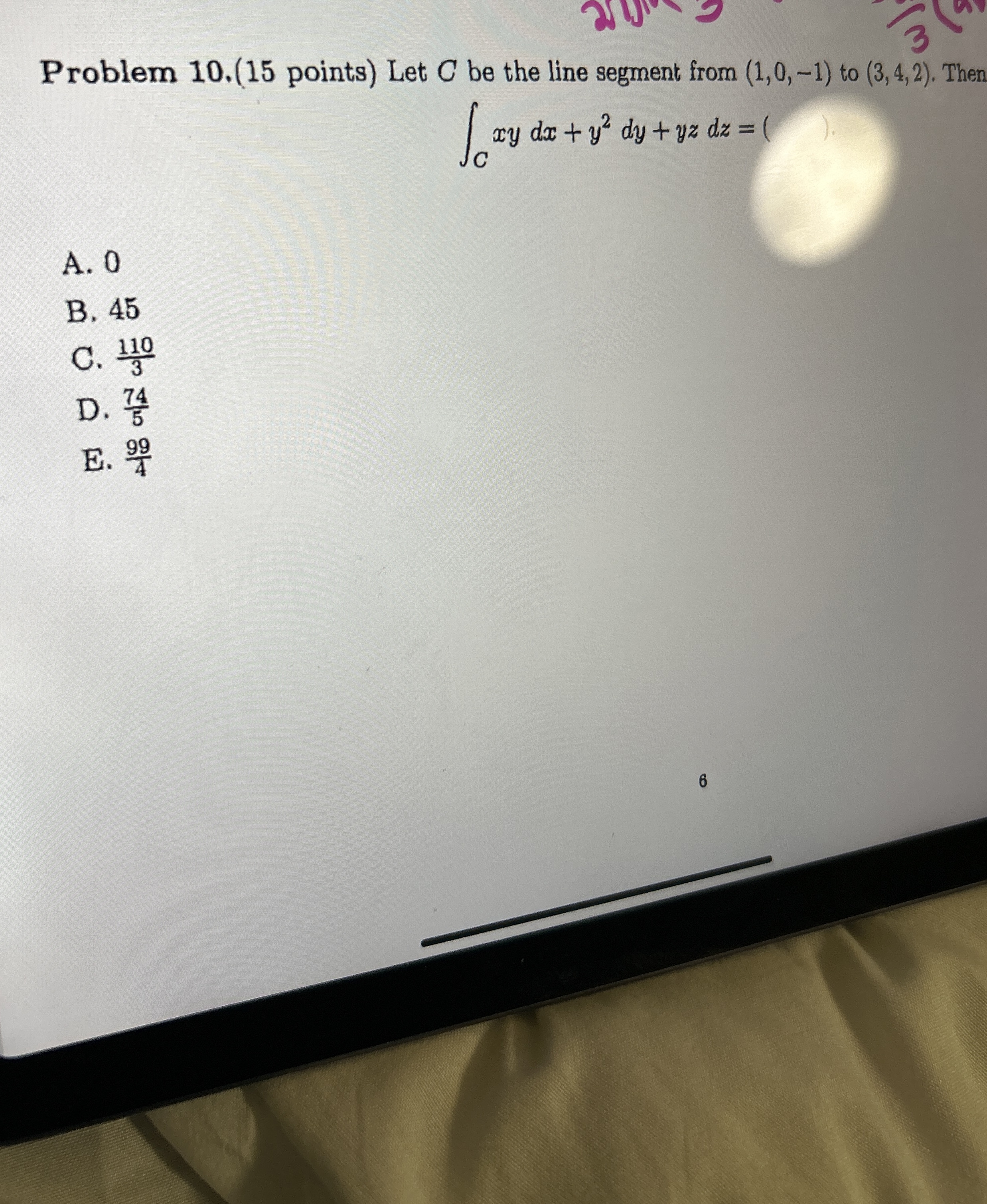Problem 1 0 . ( 1 5 points ) Let C be the line