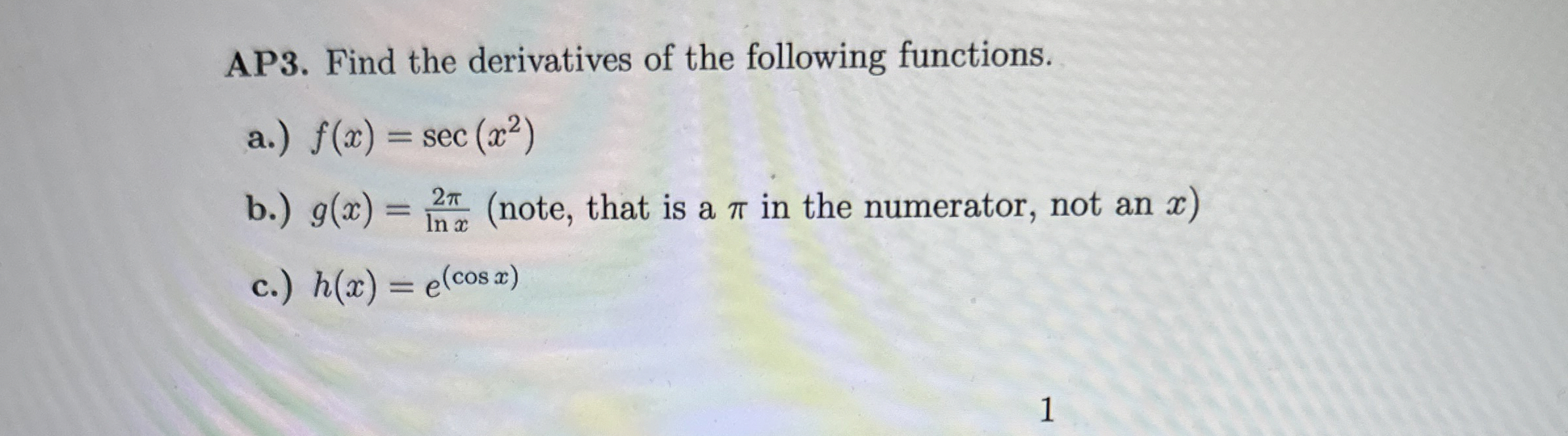 AP 3 . Find the derivatives of the following