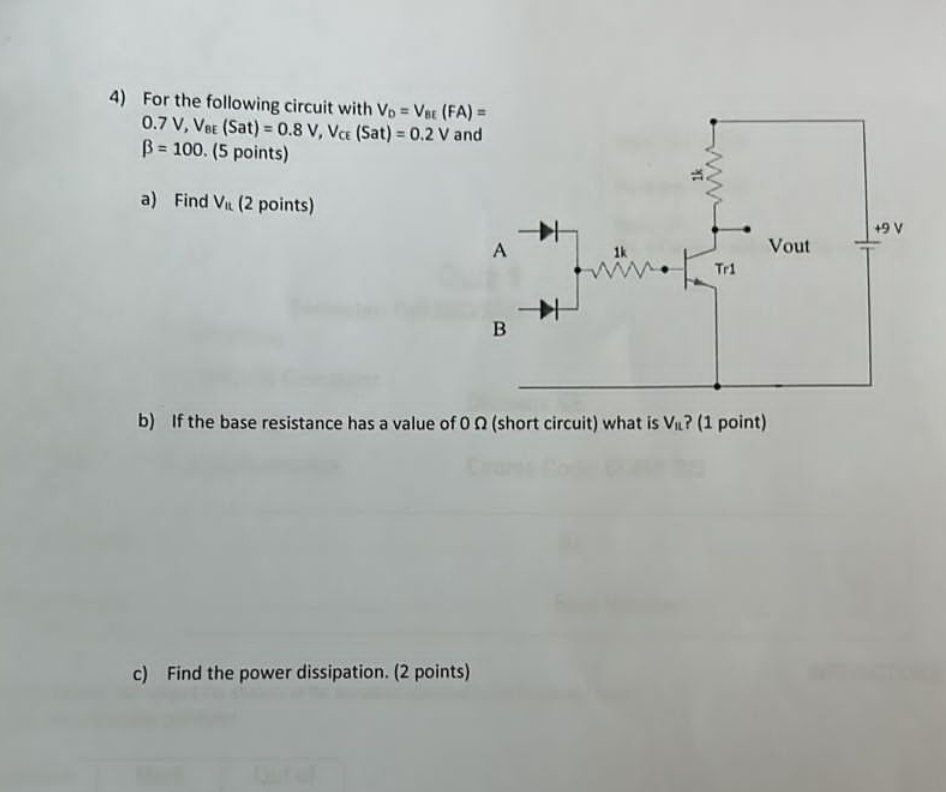For the following circuit with V D = V B E ( F A