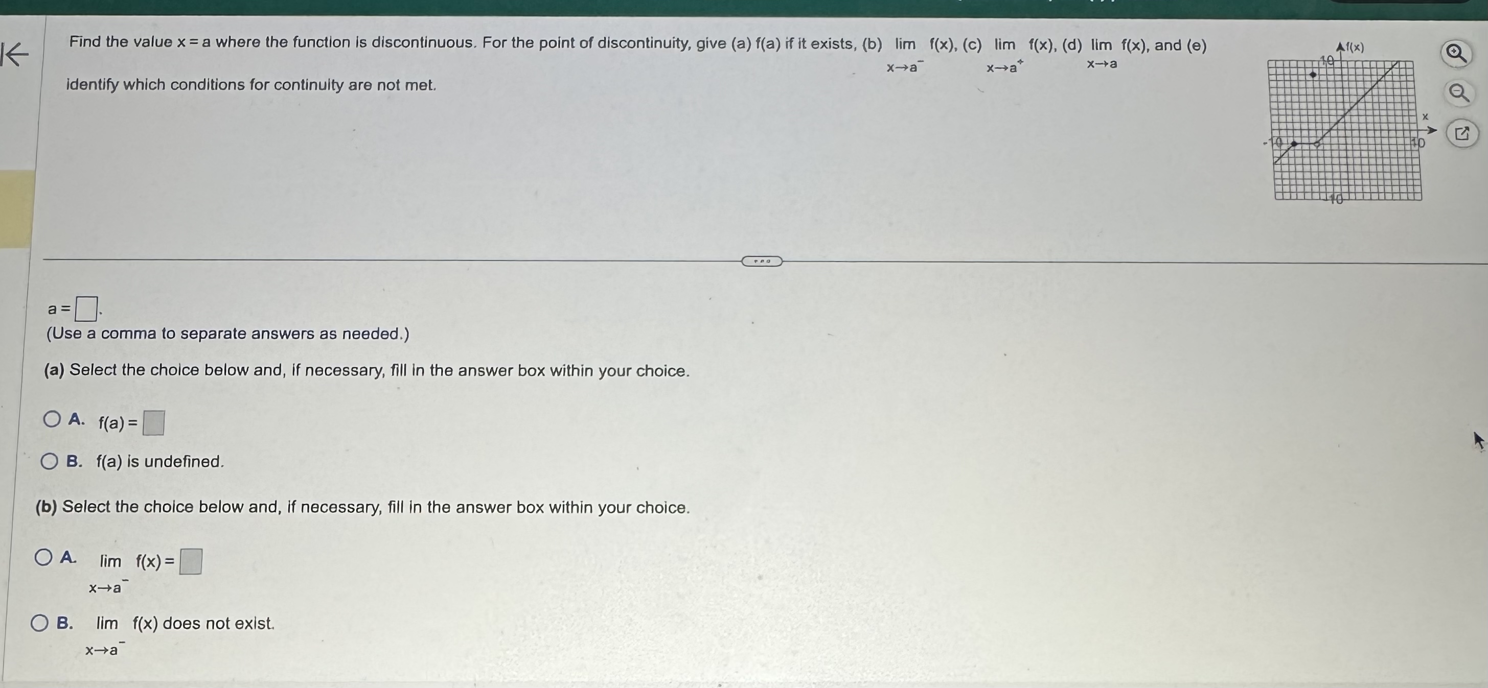 Find the value x = a where the function is