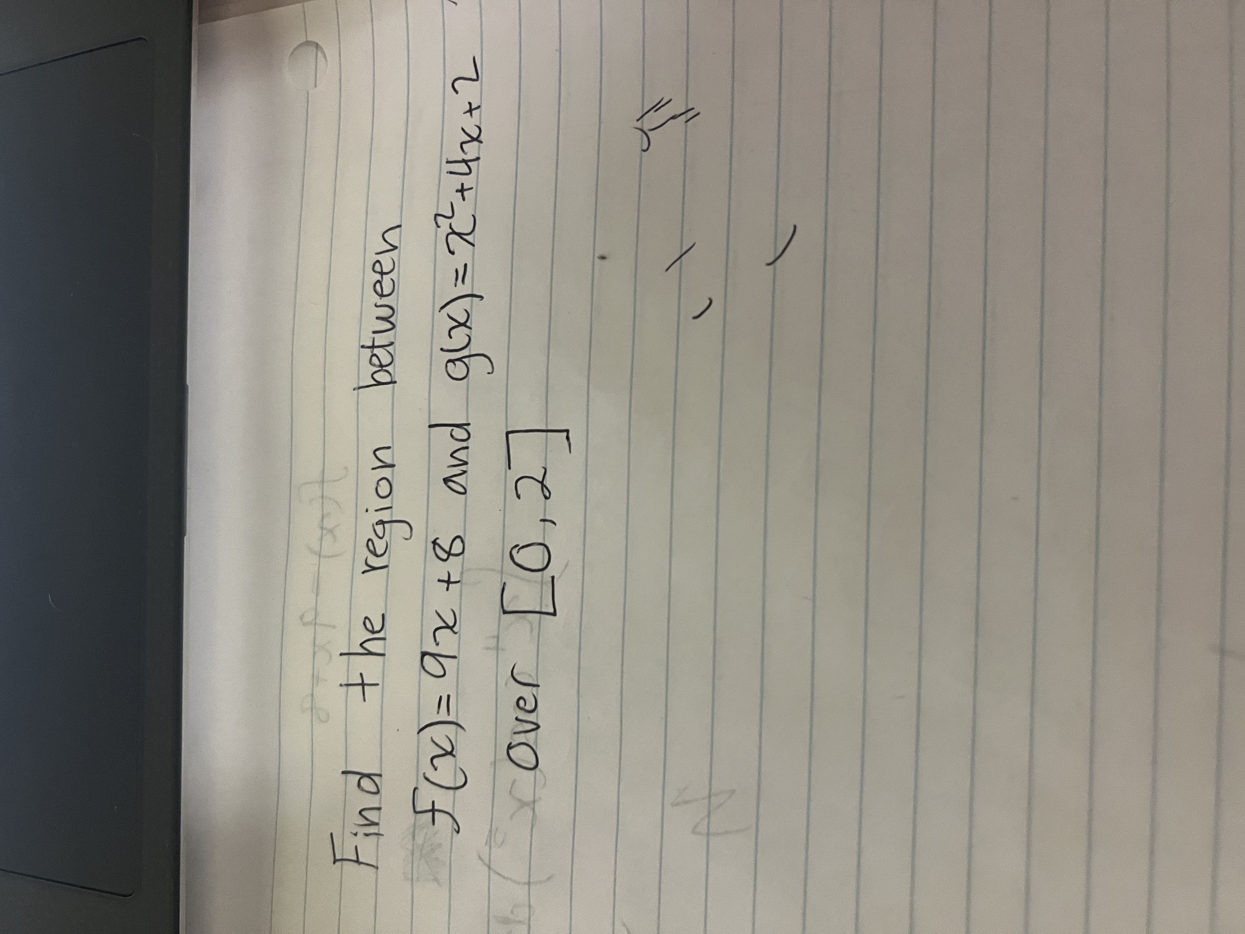 Find the region between f ( x ) = 9 x + 8 and g (