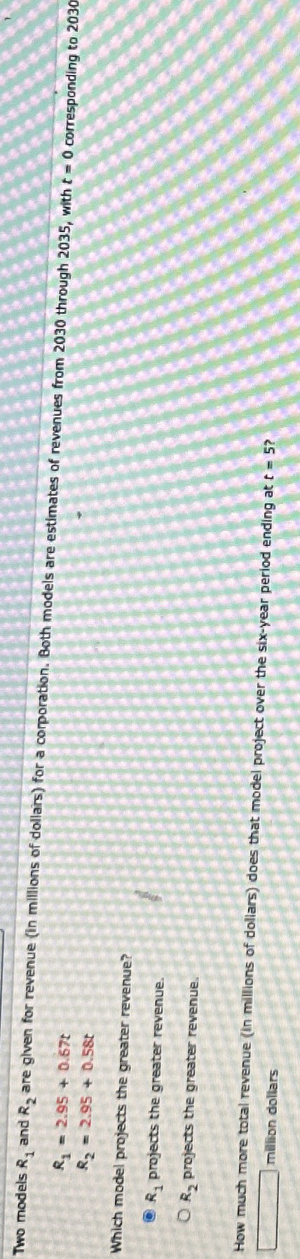 Two models R 1 and R 2 are given for revenue for