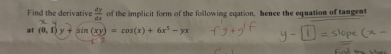 Find the derivative d y d x of the implicit form