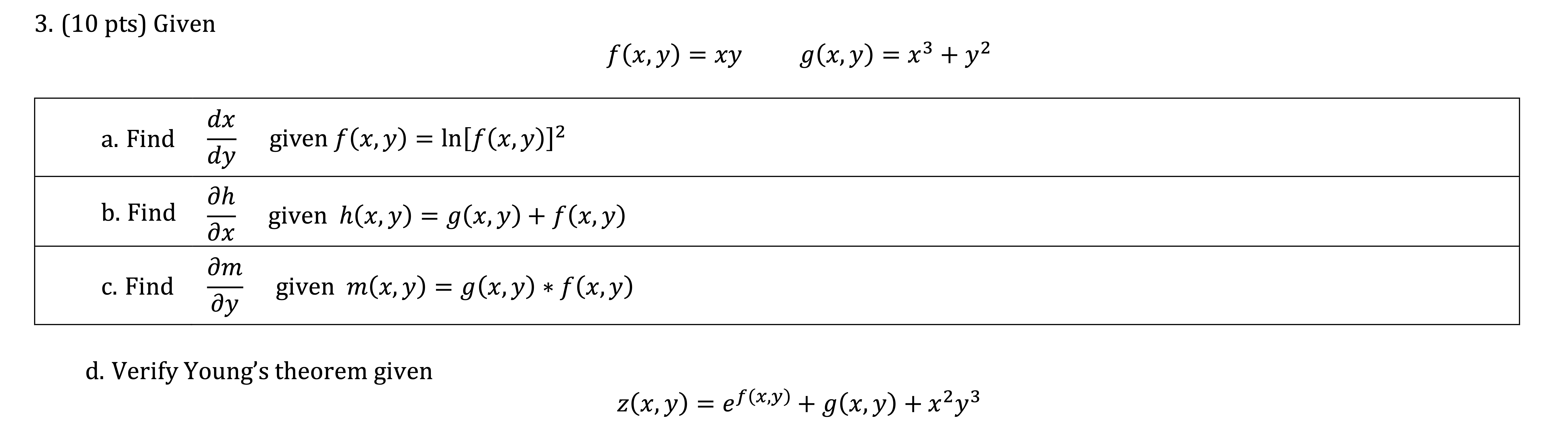 f ( x , y ) = xy; g ( x , y ) = x ^ ( 3 ) + y ^ (
