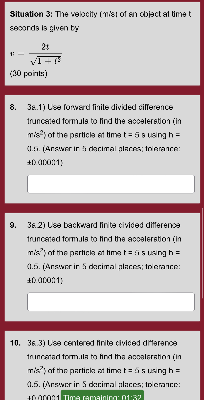 Situation 3 : The velocity ( m s ) of an object