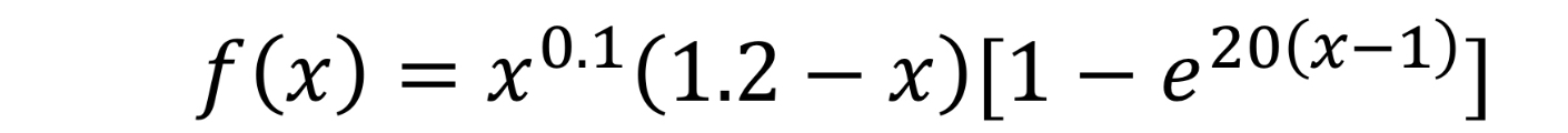 f ( x ) = x 0 . 1 ( 1 . 2 - x ) [ 1 - e 2 0 ( x -