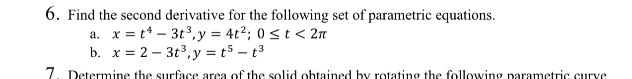 Find the second derivative for the following set