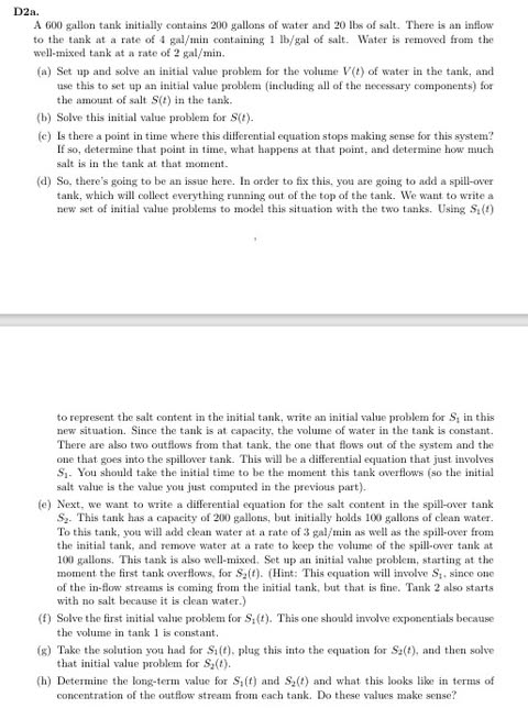 D 2 a . A 6 0 0 gallon tank initially contains 2