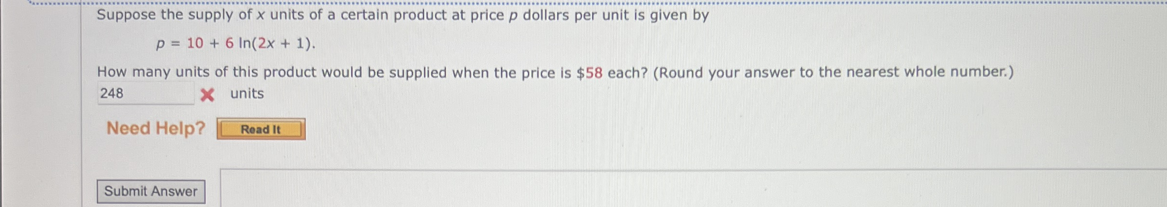 Suppose the supply of x units of a certain