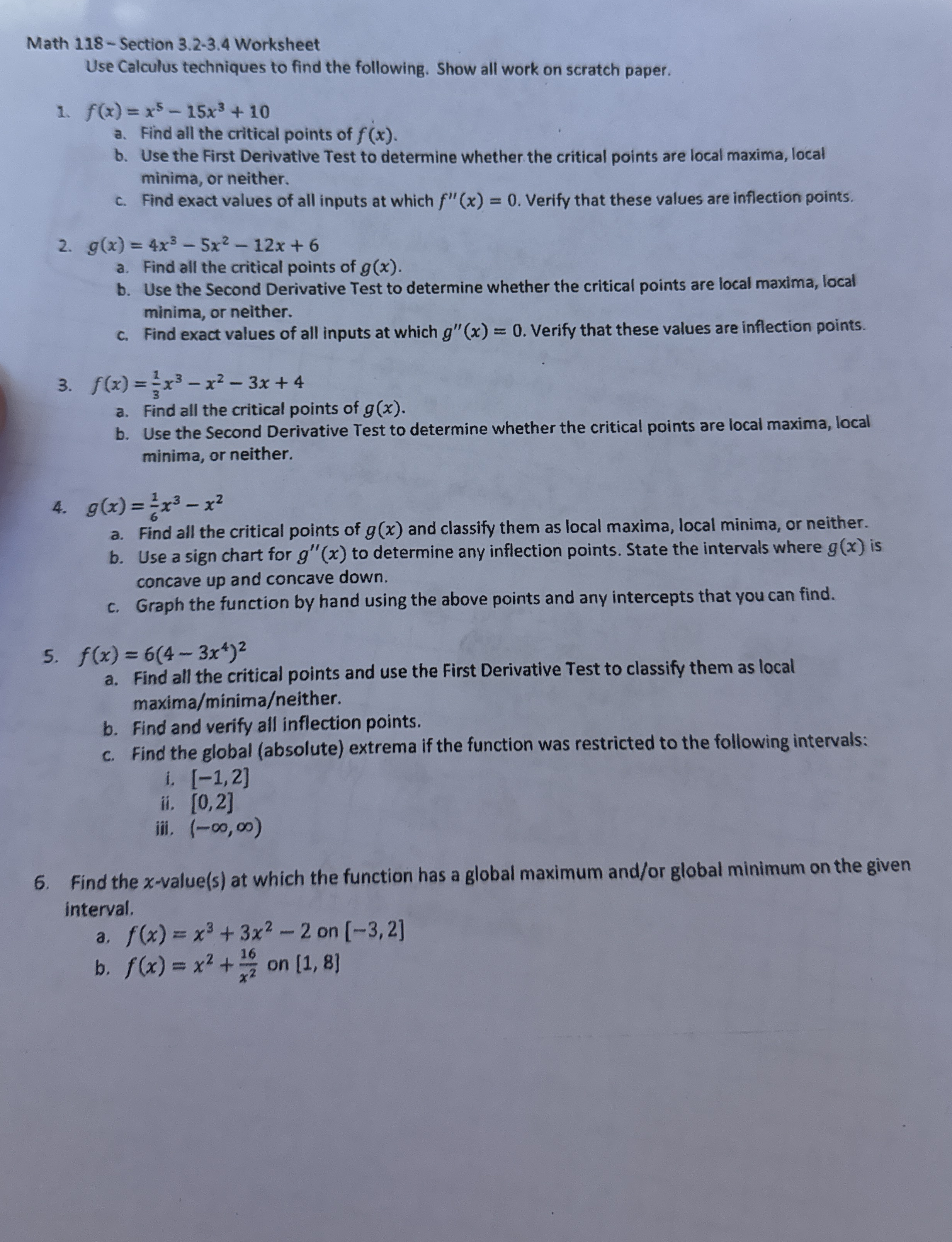 Math 1 1 8 - Section 3 . 2 - 3 . 4 Worksheet Use