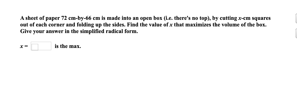 A sheet of paper 7 2 cm - by - 6 6 cm is made