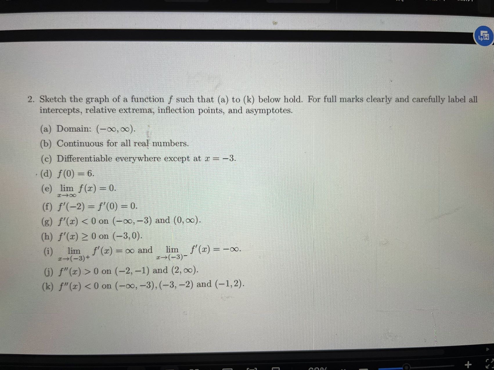 4 2 . Sketch the graph of a function f such that