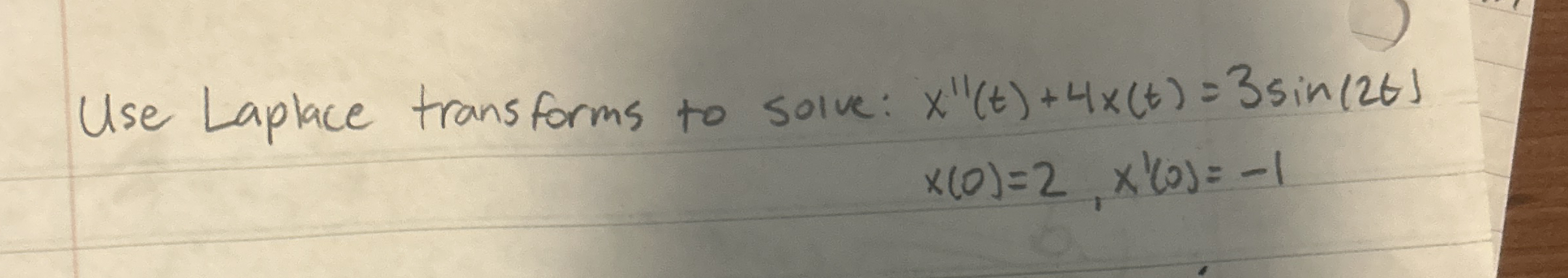 Use Laplace transforms to solve: x ' ' ( t ) + 4