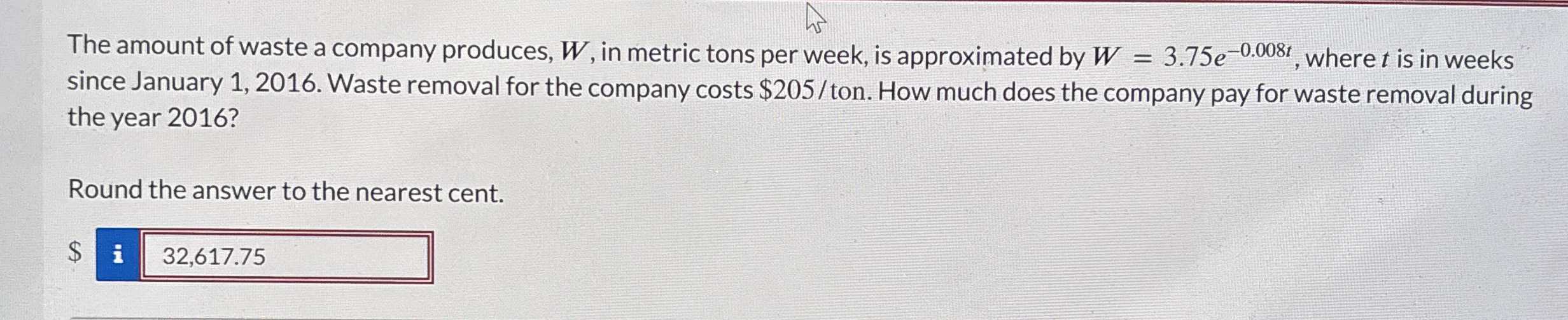 The amount of waste a company produces, W , in