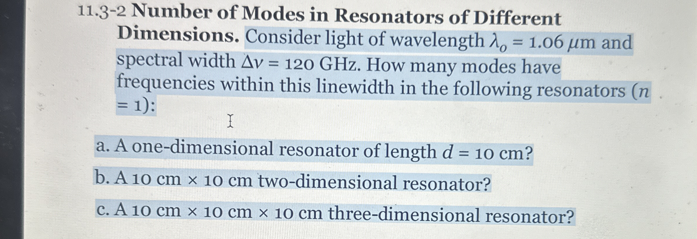1 1 . 3 - 2 Number of Modes in Resonators of