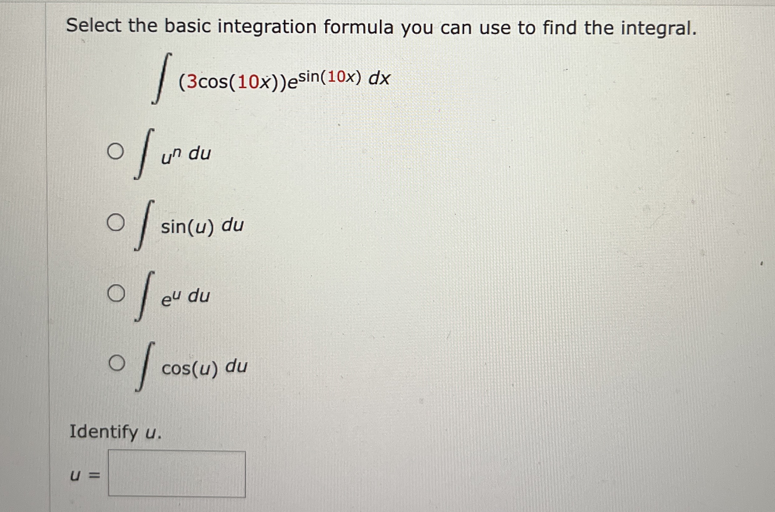 Select the basic integration formula you can use