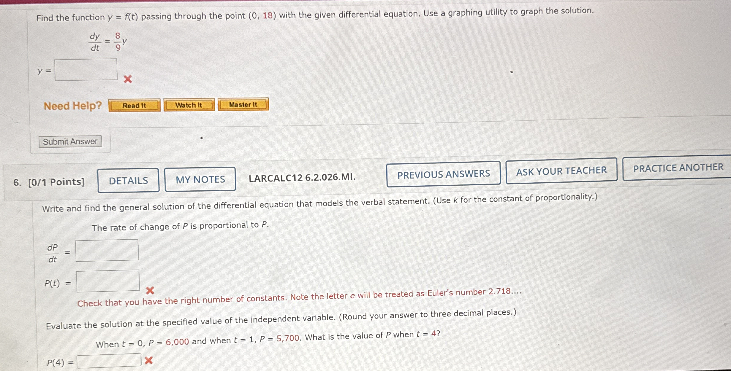 6 . 2 Find the function y = f ( t ) passing