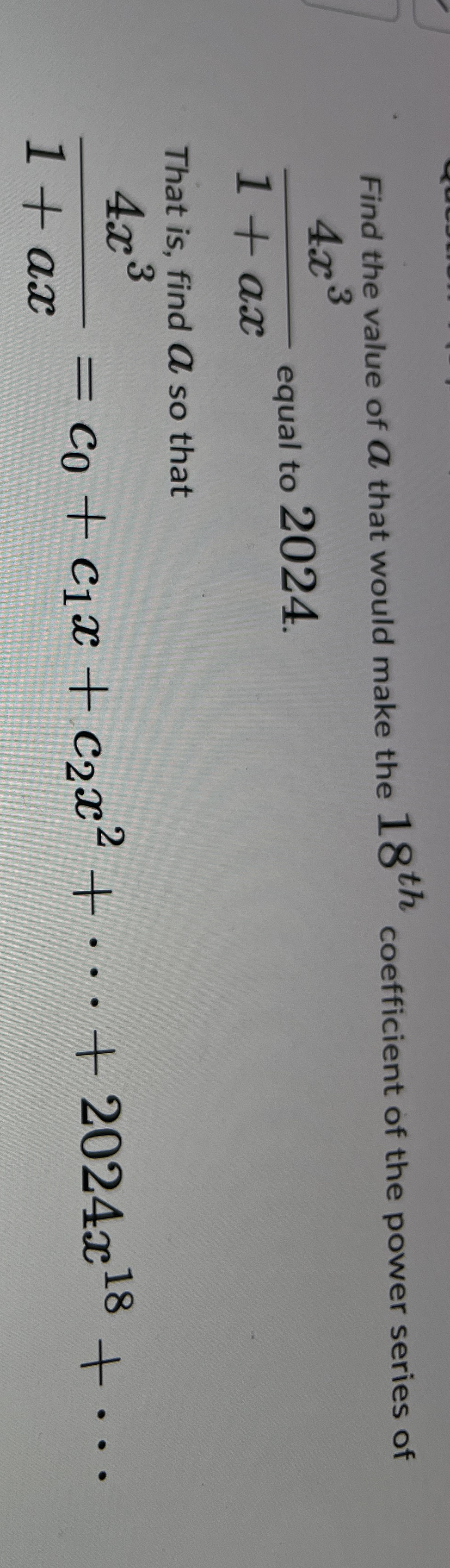 Find the value of a that would make the 1 8 t h