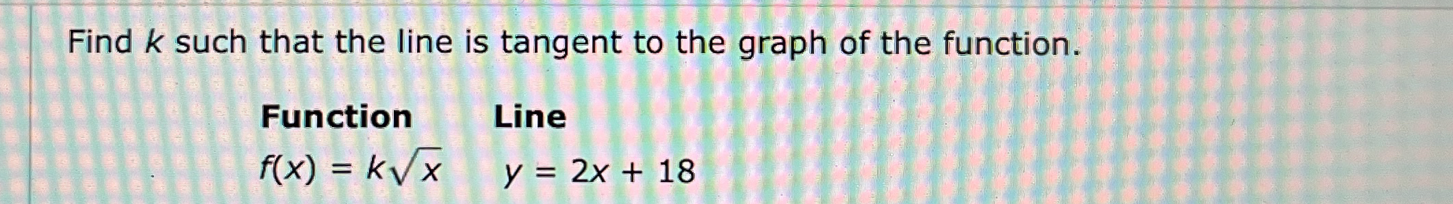 Find k such that the line is tangent to the graph