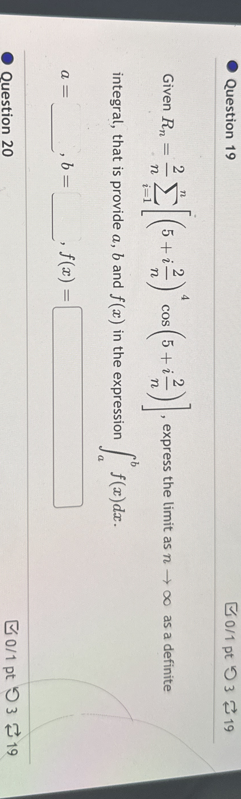 Question 1 9 0 1 p t 3 1 9 Given R n = 2 n i = 1