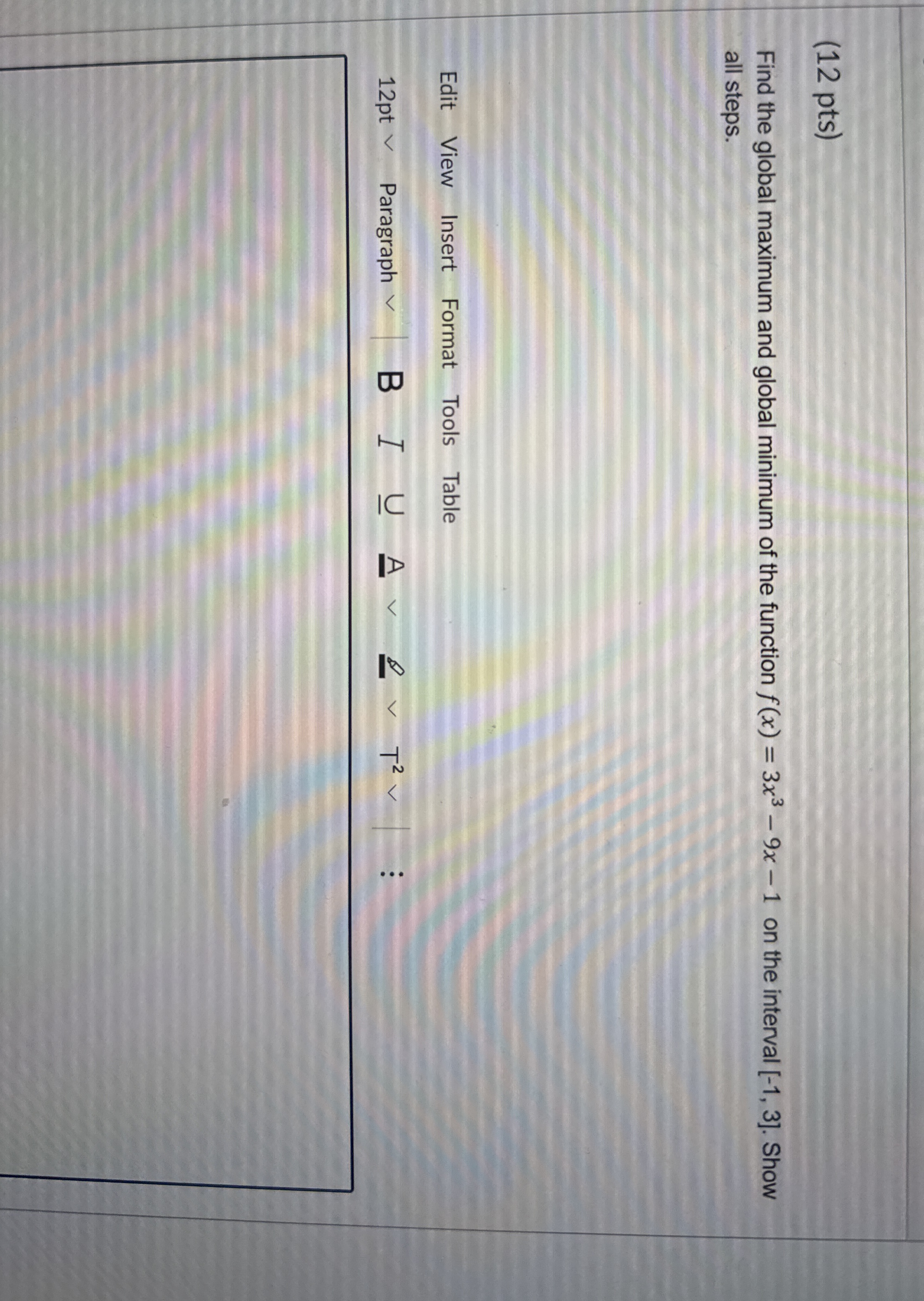 ( 1 2 pts ) Find the global maximum and global