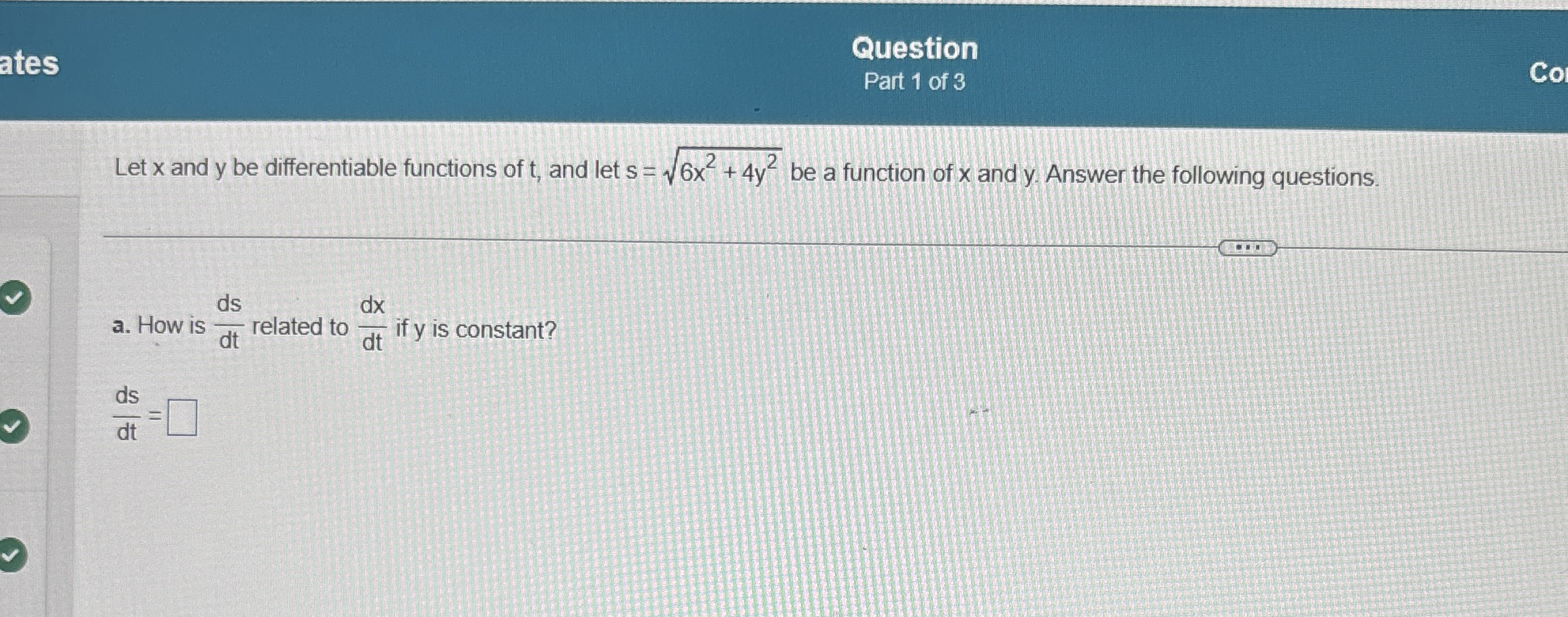 3 . 1 0 5 Question Part 1 of 3 Let x and y be