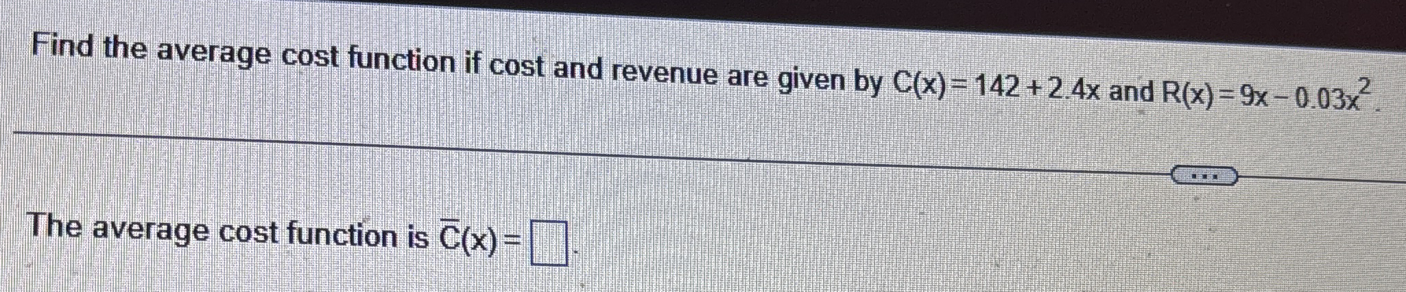 Find the average cost function if cost and