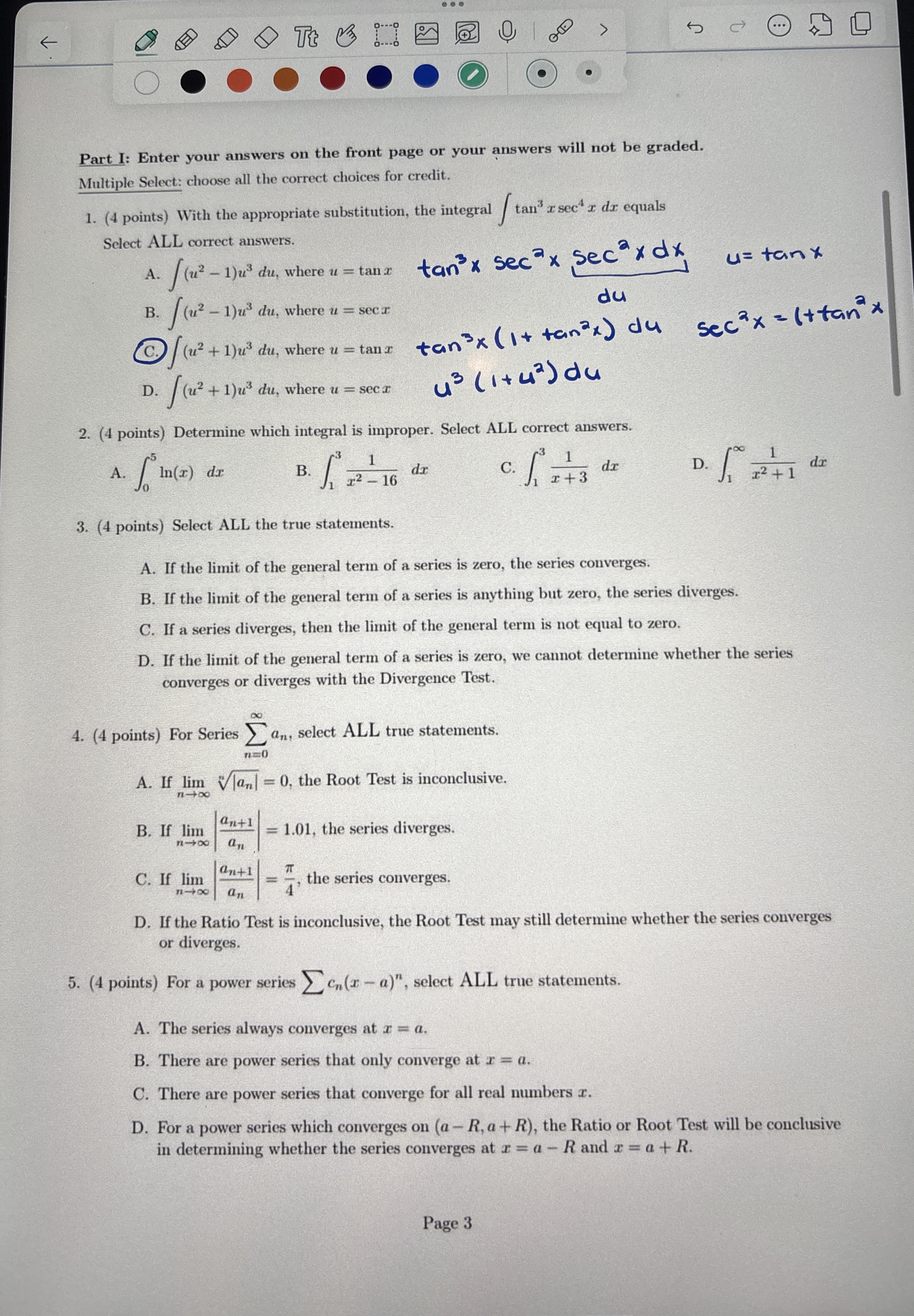 Part I: Enter your answers on the front page or