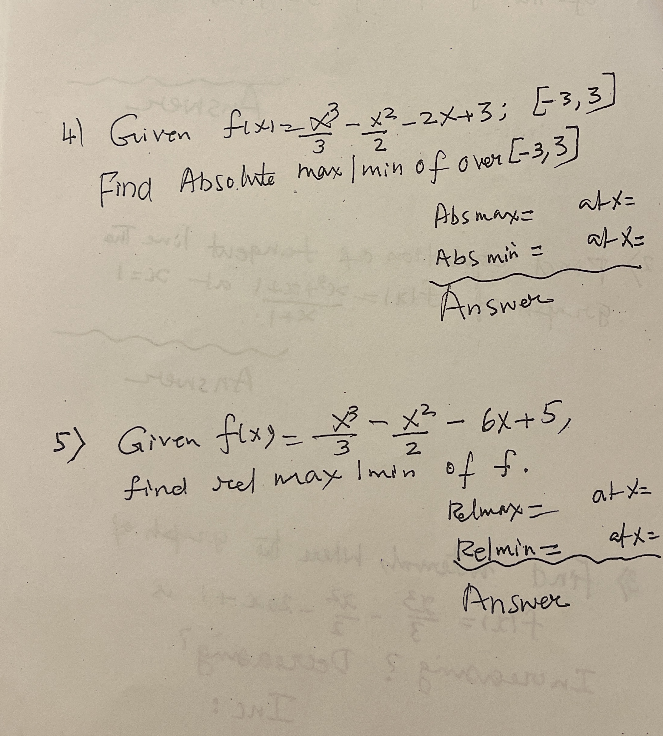 Given f ( x ) = x 3 3 - x 2 2 - 2 x + 3 ; , [ - 3