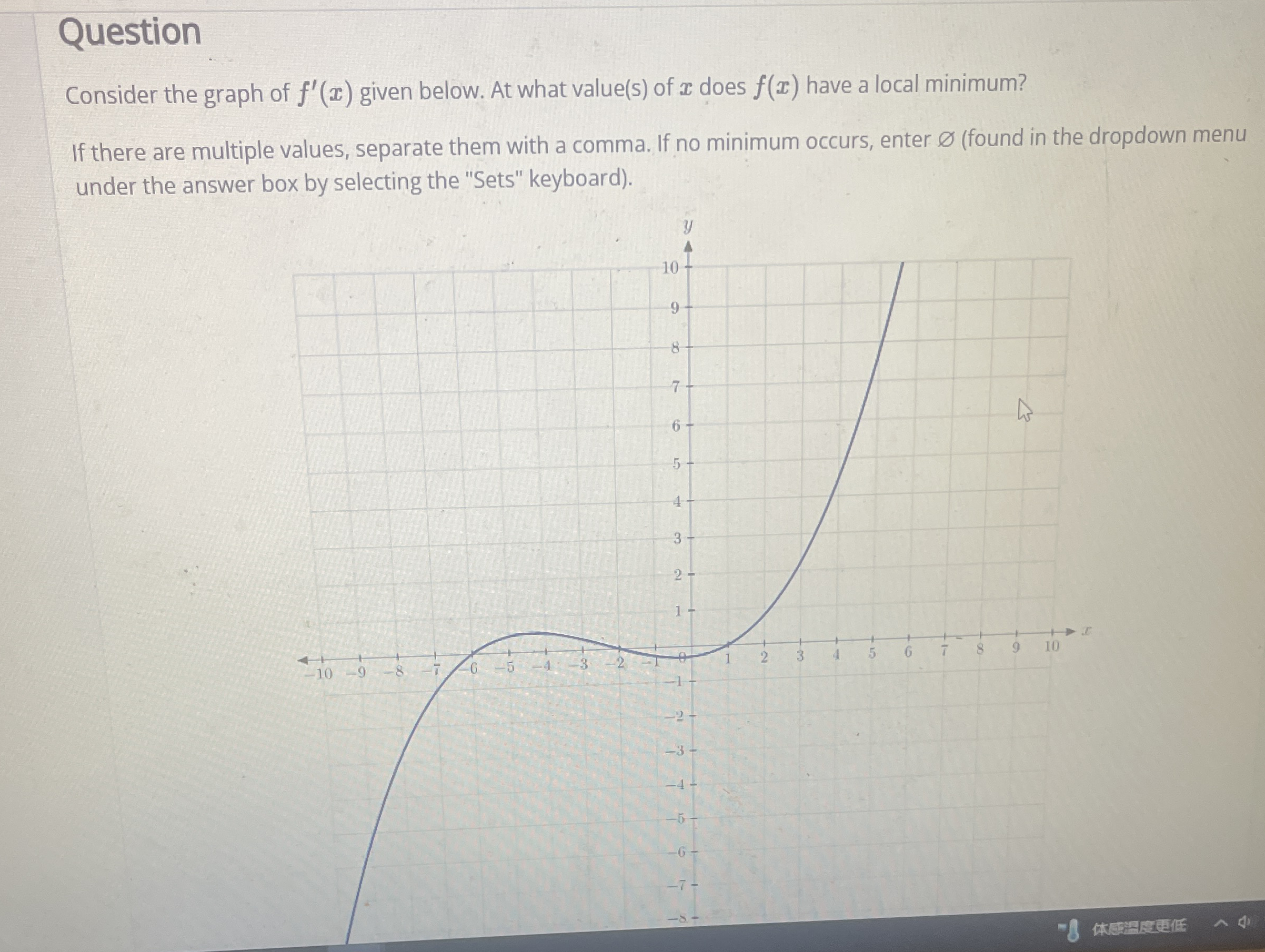 Question Consider the graph of f ' ( x ) given