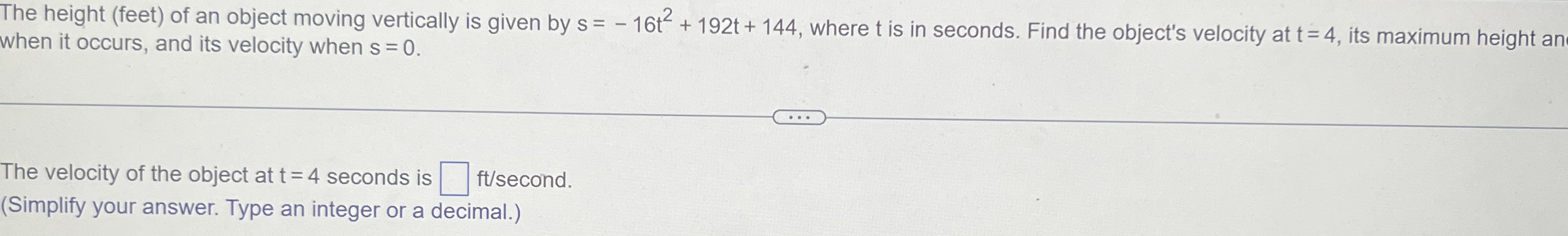The height ( feet ) of an object moving