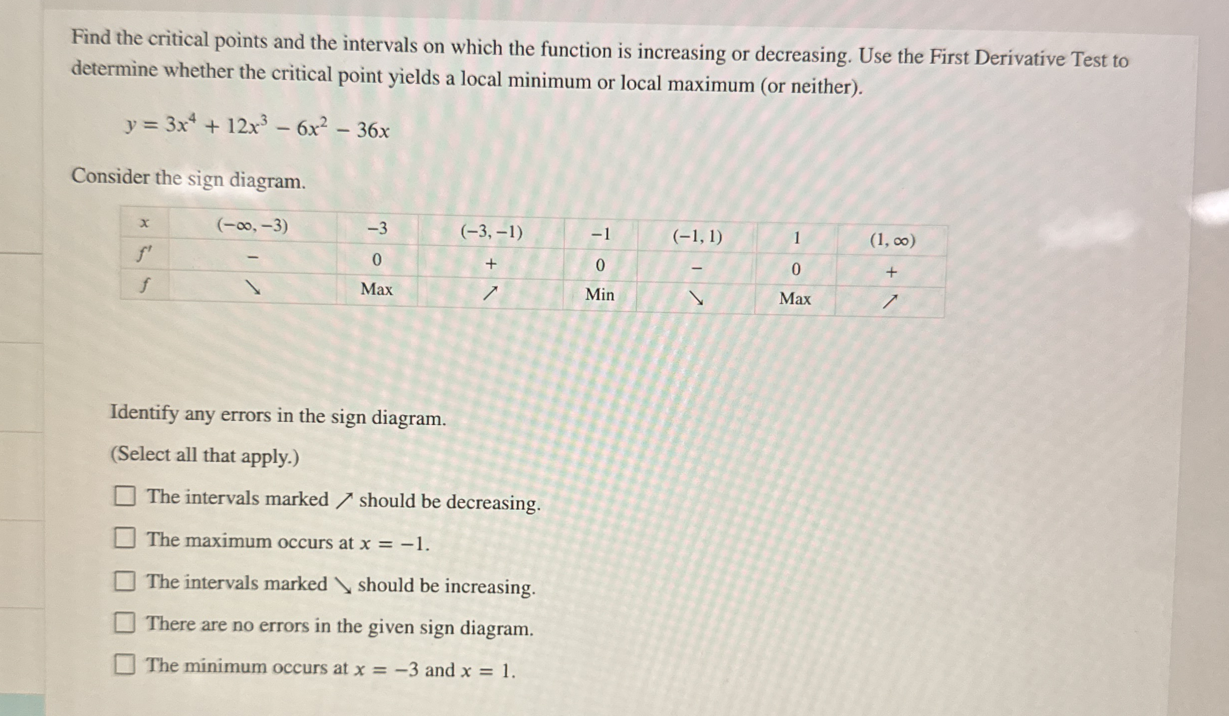 Find the critical points and the intervals on