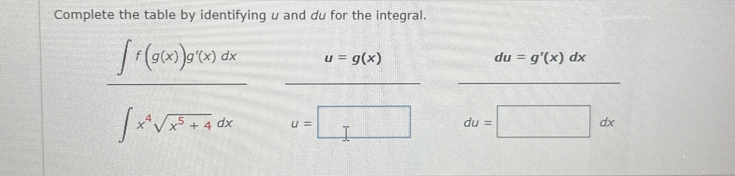 Complete the table by identifying u and d u for