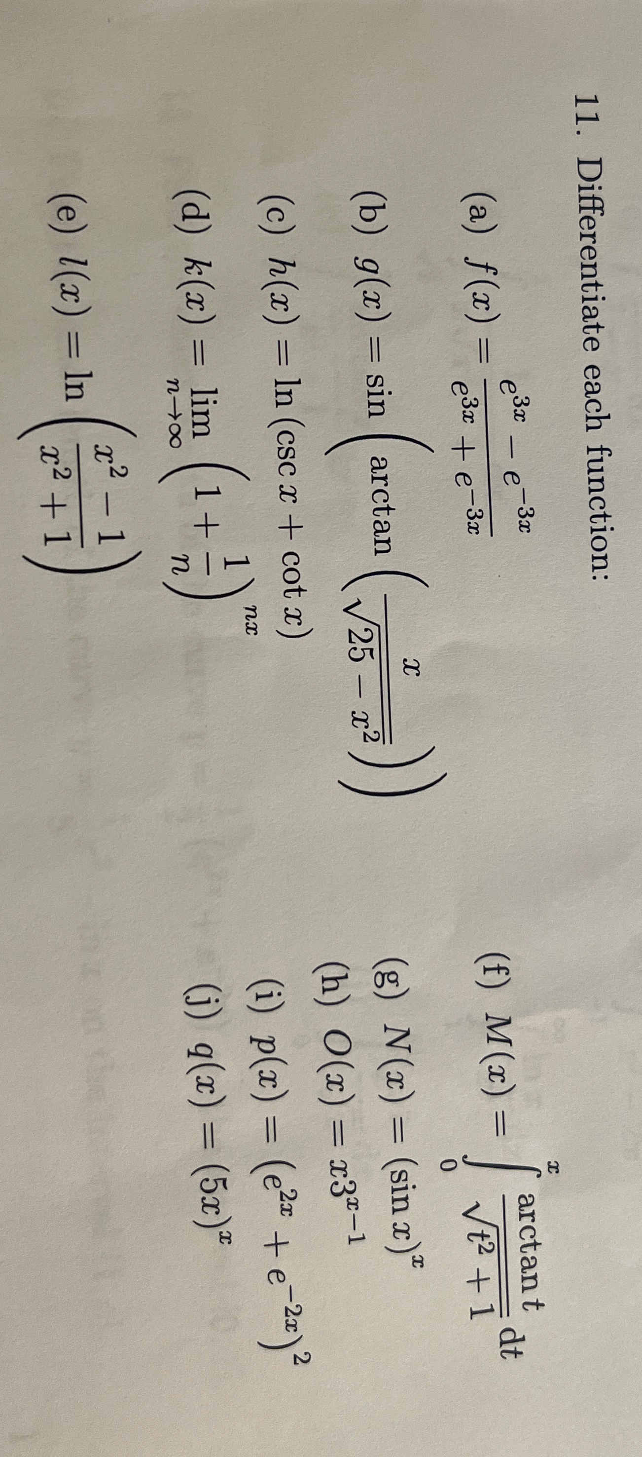 Differentiate each function: ( a ) f ( x ) = e 3