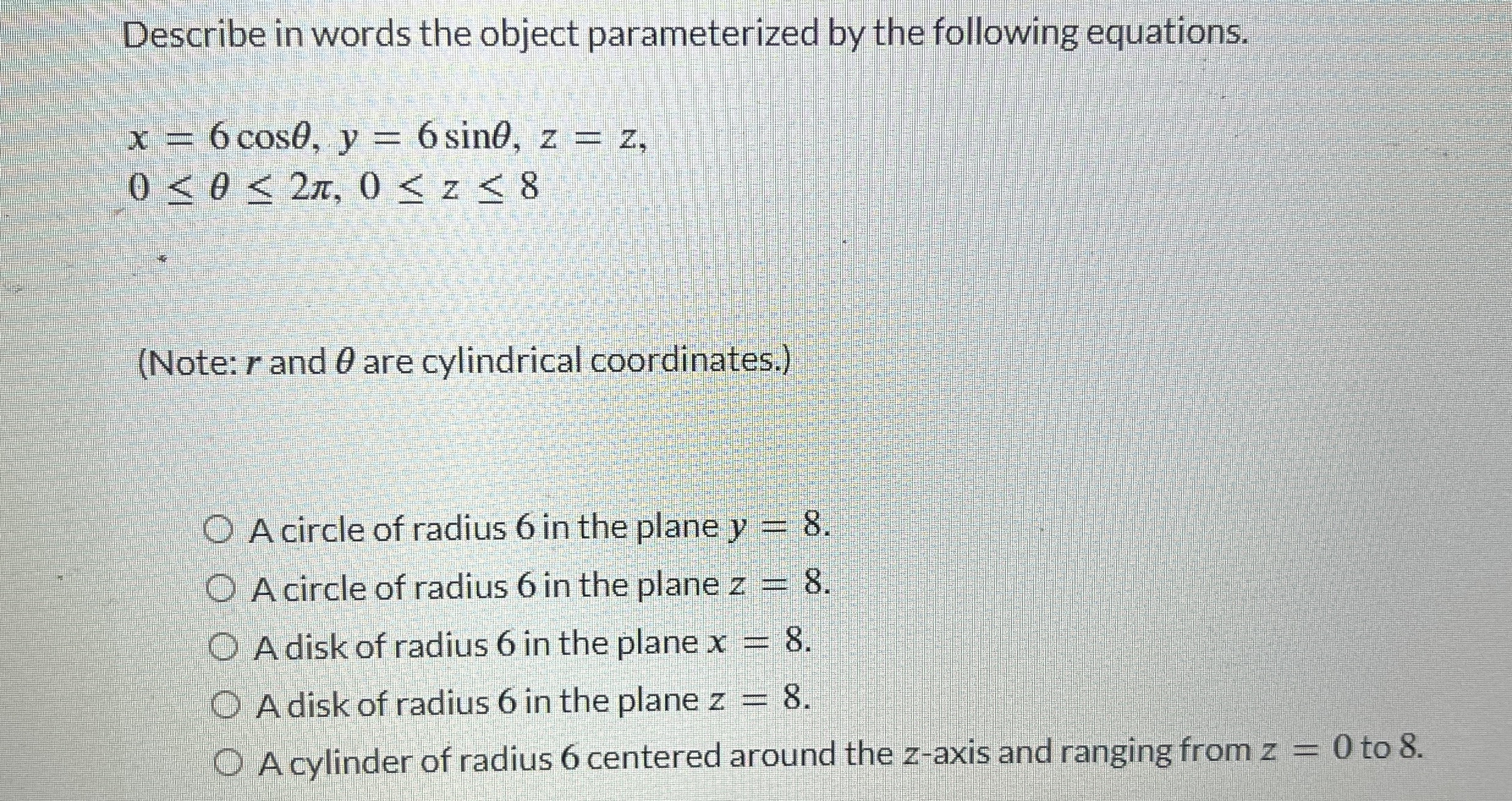 Describe in words the object parameterized by the