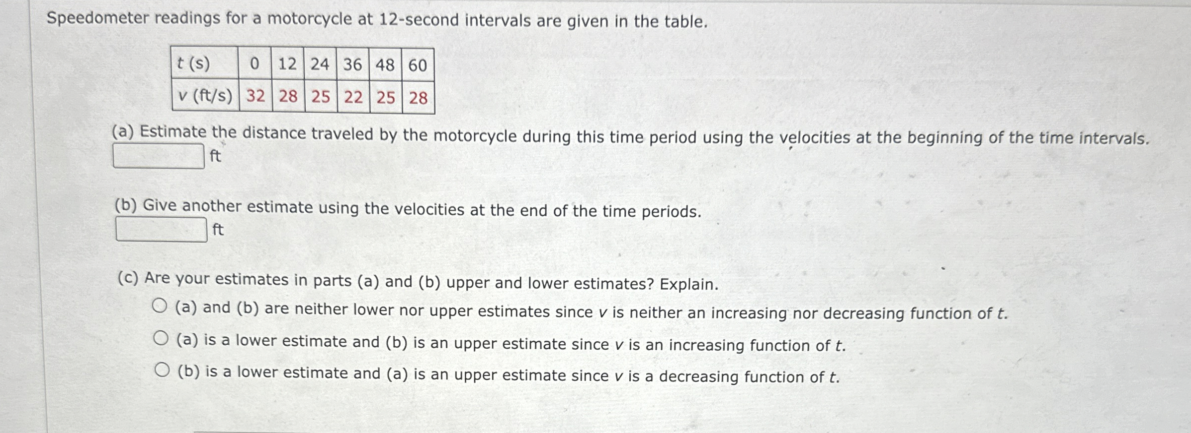 Speedometer readings for a motorcycle at 1 2 -