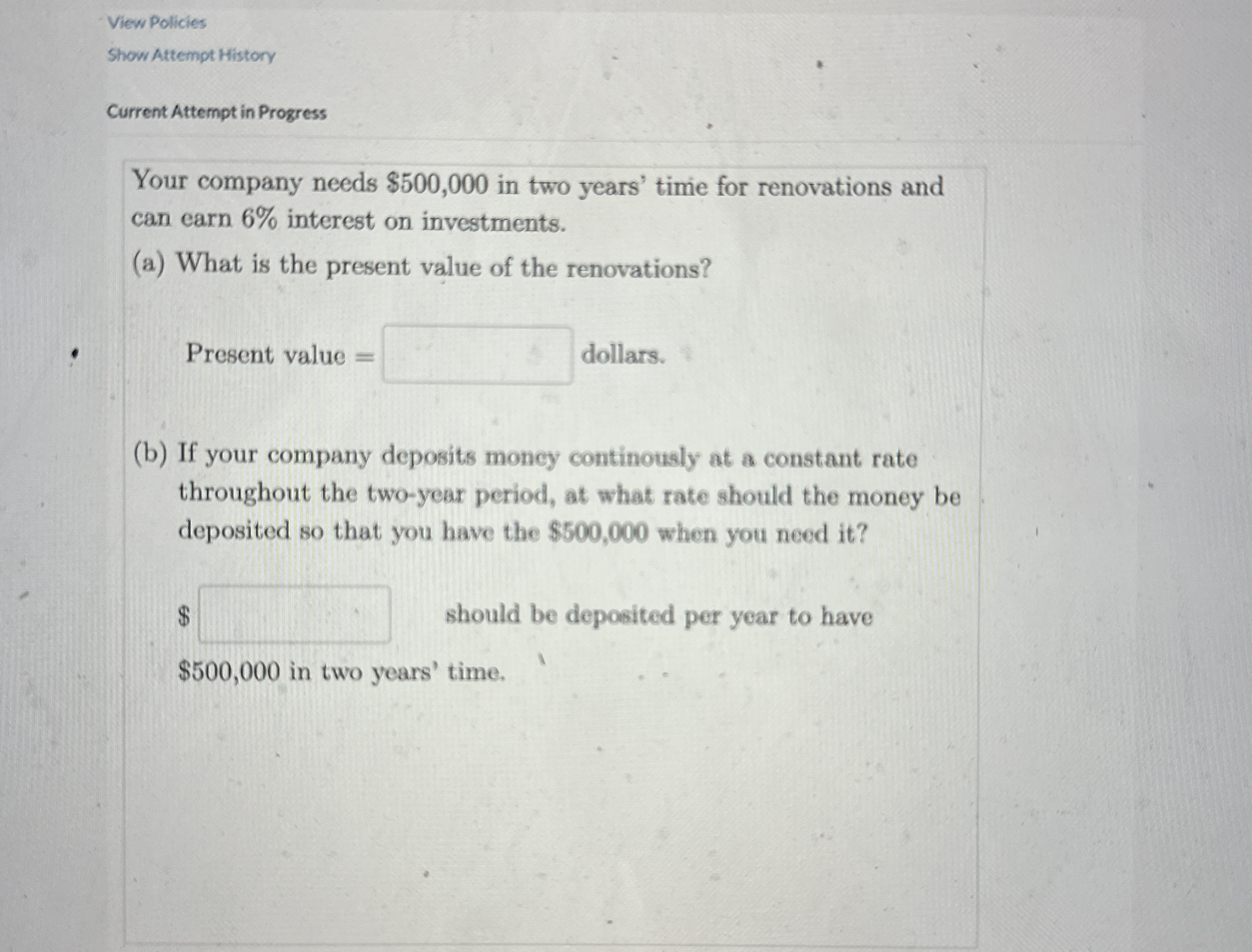 View Policies Show Attempt History Current